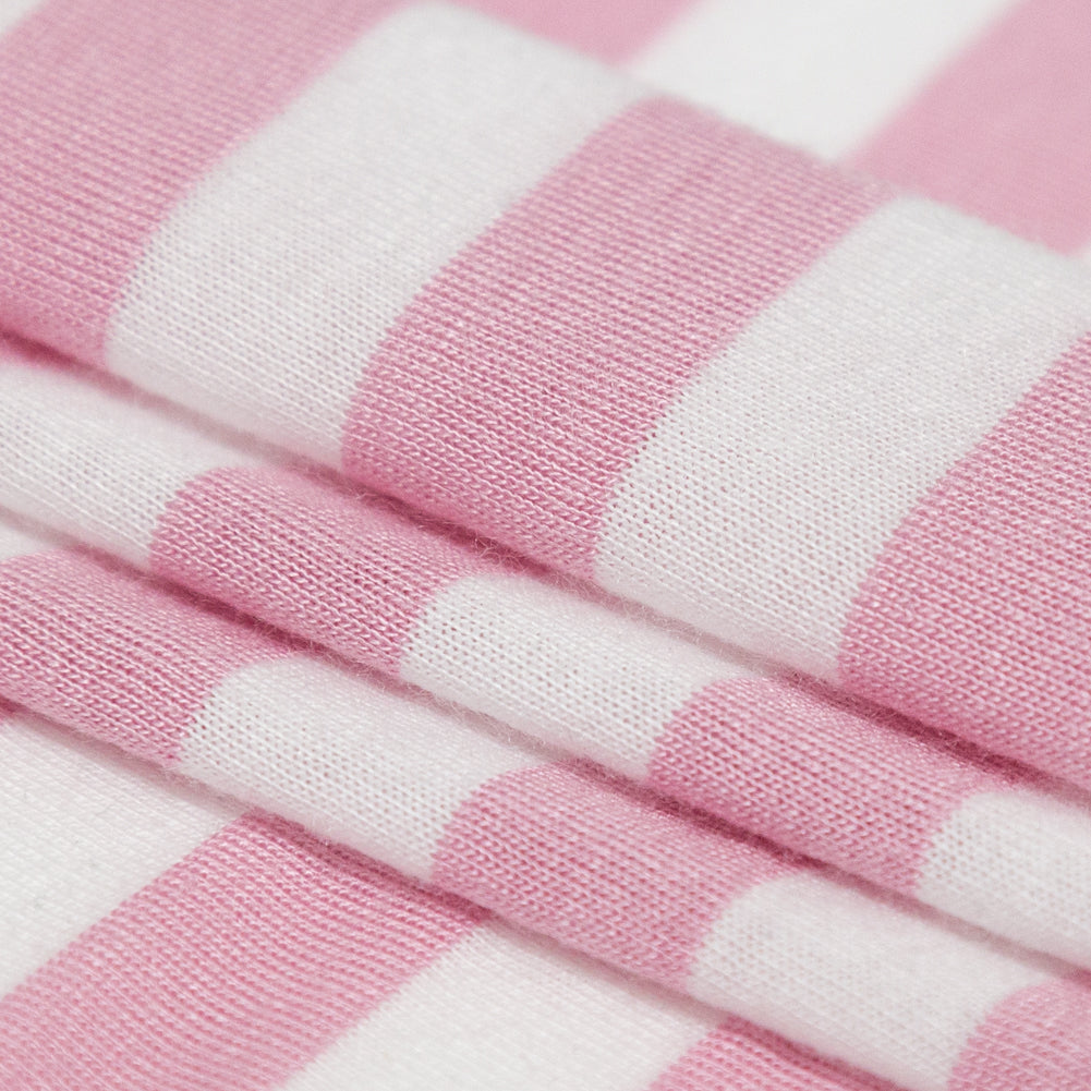 Pressed Rosebloom and Bright White Bengal Striped Polyester Jersey Folded Pressed Rosebloom and Bright White Bengal Striped Polyester Jersey Folded