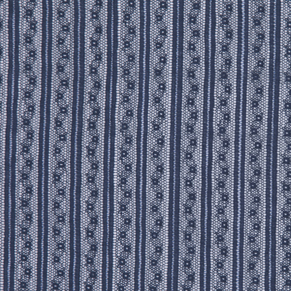 Famous Designer Navy Striped Cotton-Nylon Lace Famous Designer Navy Striped Cotton-Nylon Lace