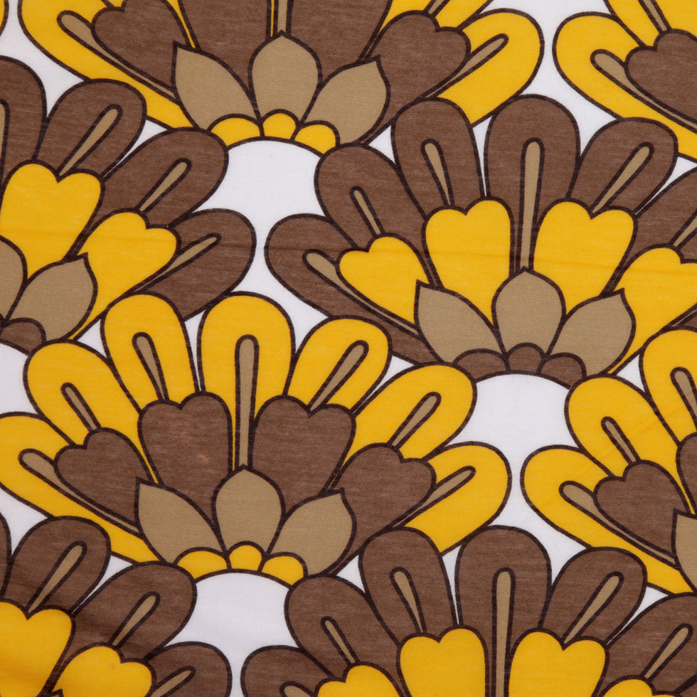 Marigold and Brown Retro Floral Poly Print Marigold and Brown Retro Floral Poly Print