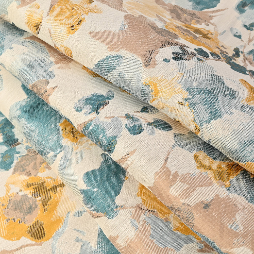 Dark Turquoise and Narcissus Painterly Floral Stretch Jacquard Folded Dark Turquoise and Narcissus Painterly Floral Stretch Jacquard Folded