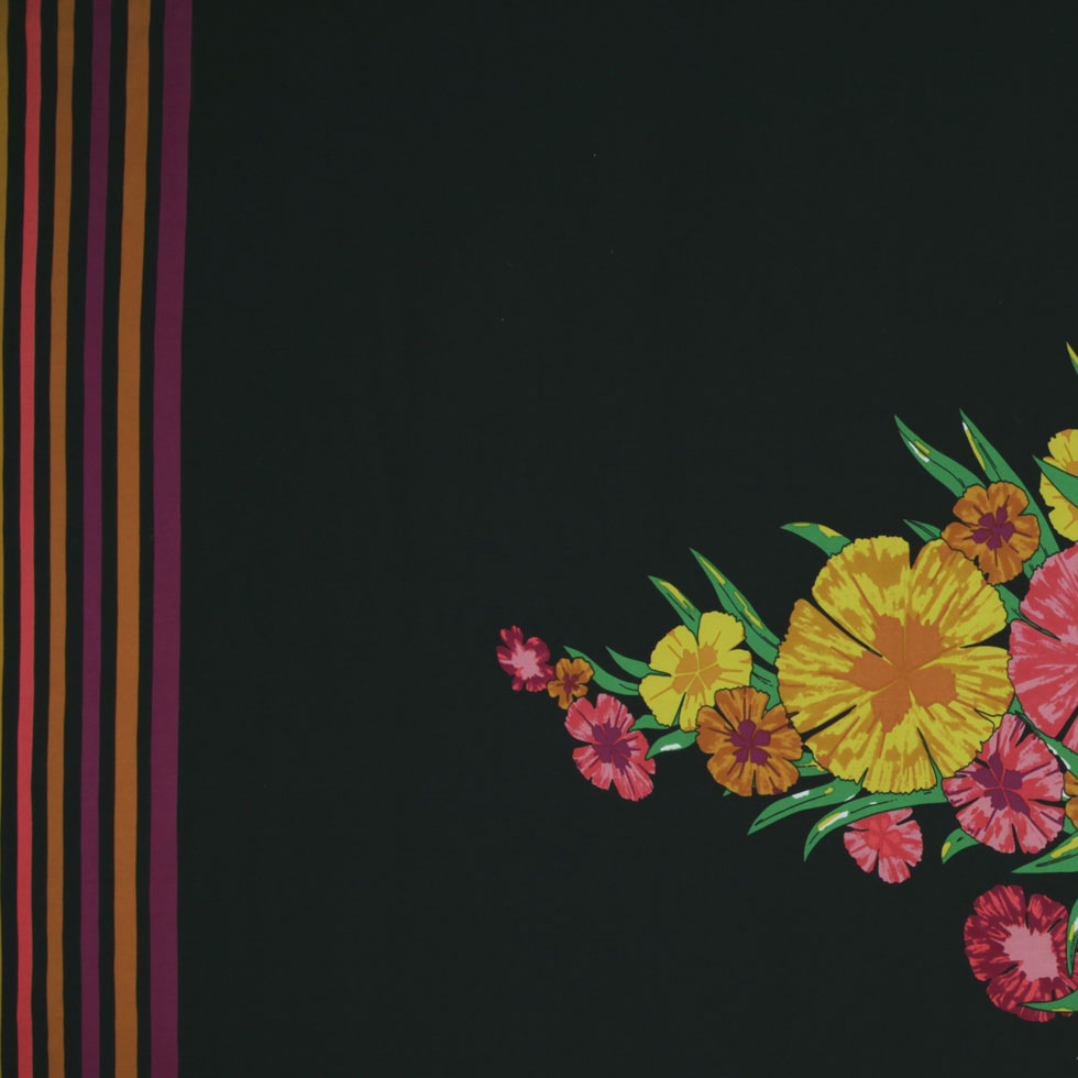 Italian Black Floral Poly Jersey Panel Print Italian Black Floral Poly Jersey Panel Print