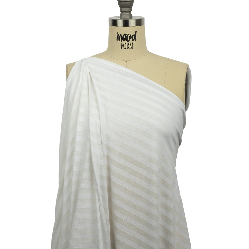 Daisy White Sheer Stripes Cotton and Rayon Jersey Drape Daisy White Sheer Stripes Cotton and Rayon Jersey Drape