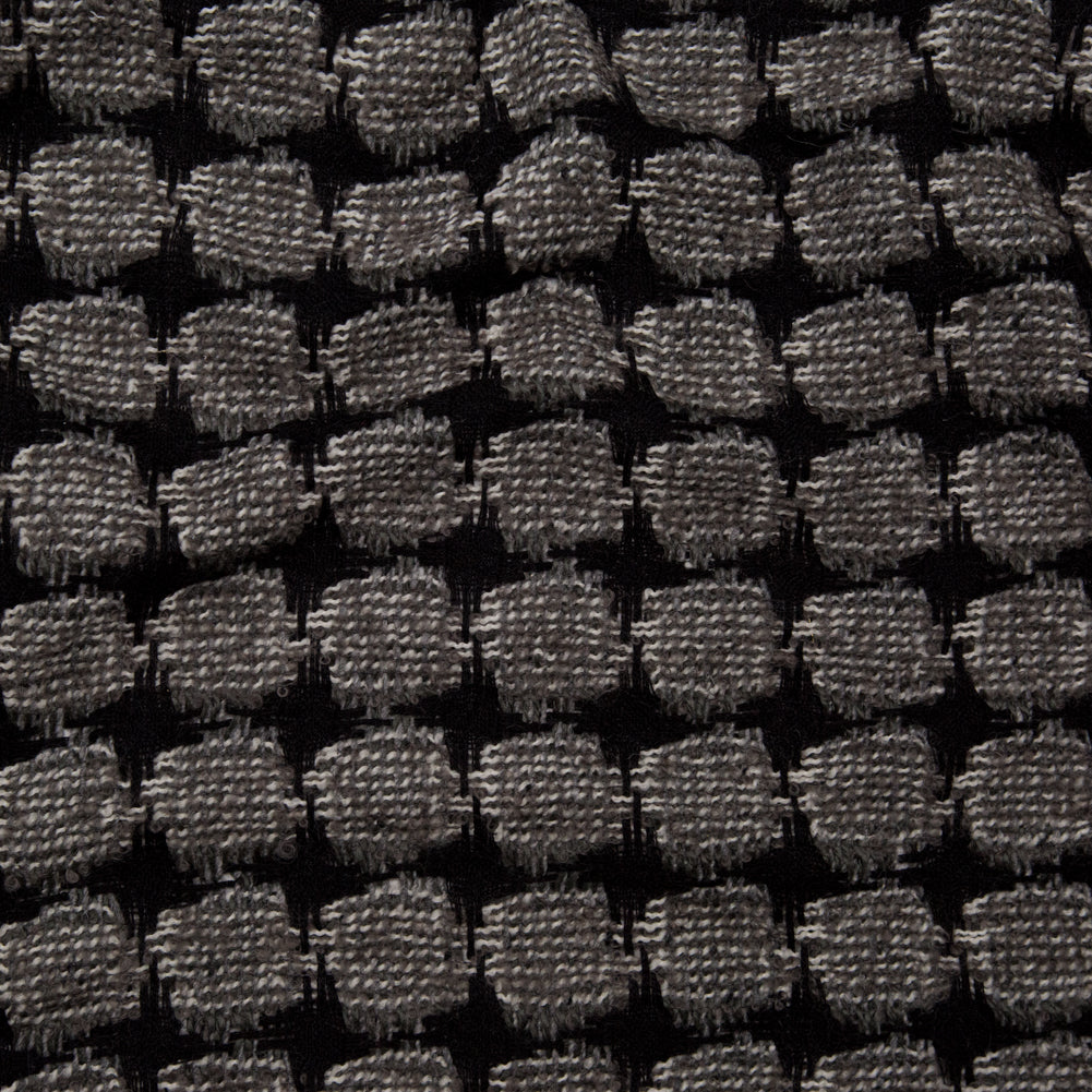 Italian Black, White Alyssum and Steeple Gray Wool Woven Featuring Novelty Boucle Squares Italian Black, White Alyssum and Steeple Gray Wool Woven Featuring Novelty Boucle Squares