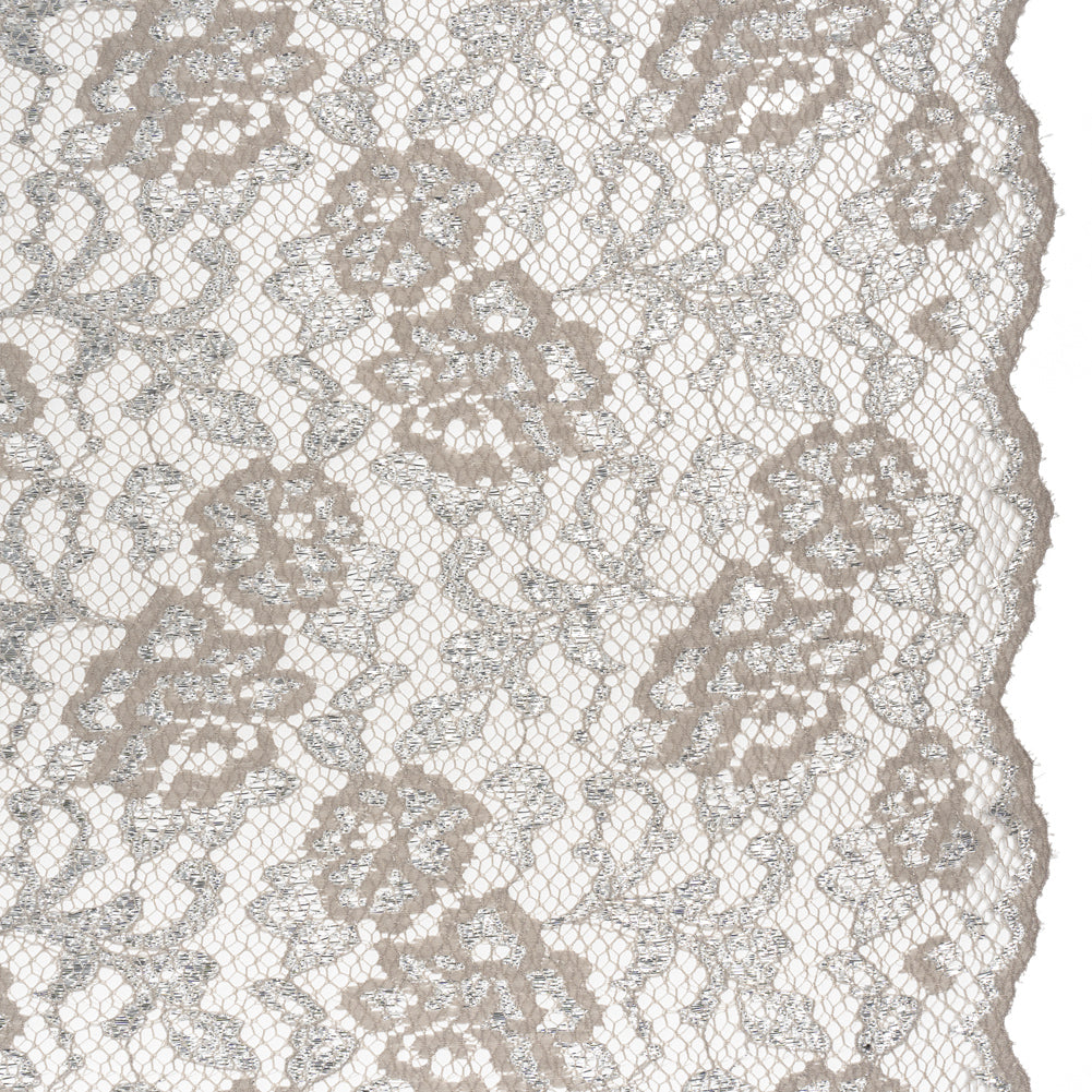 Metallic Raschel Lace with Finished Edges - Sandstone Gray and Silver Flowers and Leaves Metallic Raschel Lace with Finished Edges - Sandstone Gray and Silver Flowers and Leaves