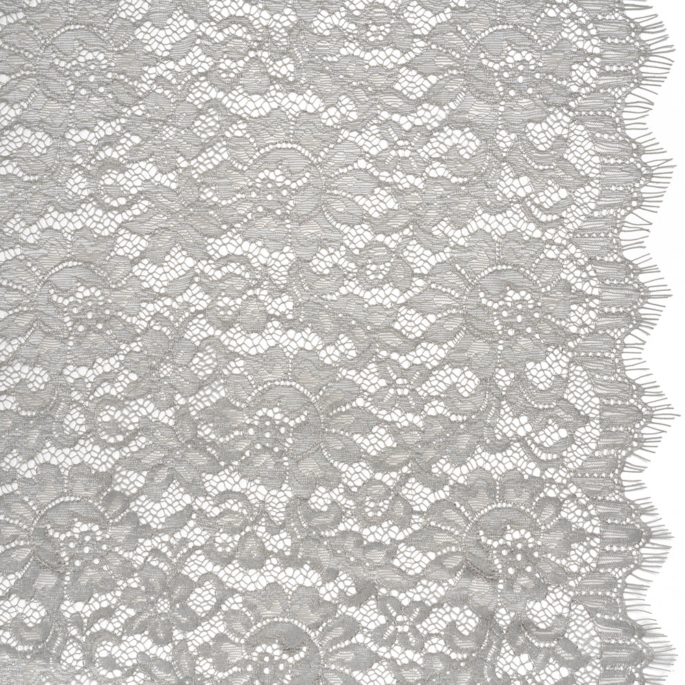 Luminous Delicate Raschel Lace Panel with Finished Edges - Sandstone Gray and Silver Blooming Flowers and Leaves Luminous Delicate Raschel Lace Panel with Finished Edges - Sandstone Gray and Silver Blooming Flowers and Leaves