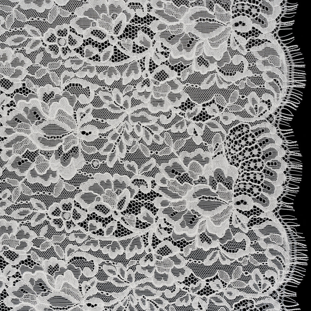 Corded Raschel Lace Panel with Finished Edges - Off White Classic Florals Corded Raschel Lace Panel with Finished Edges - Off White Classic Florals
