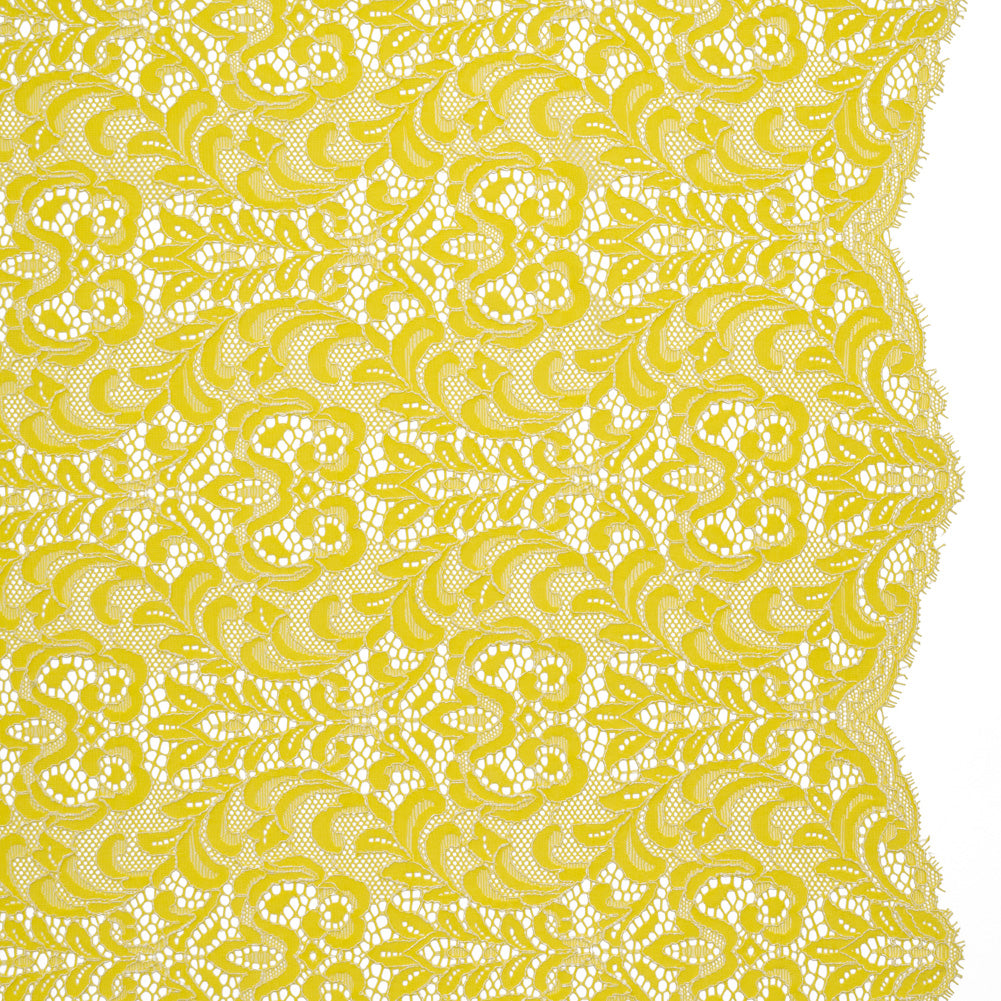 Corded Lace with Scalloped Finished Edges - Yellow and Ivory Leafy Vines and Flowers Corded Lace with Scalloped Finished Edges - Yellow and Ivory Leafy Vines and Flowers