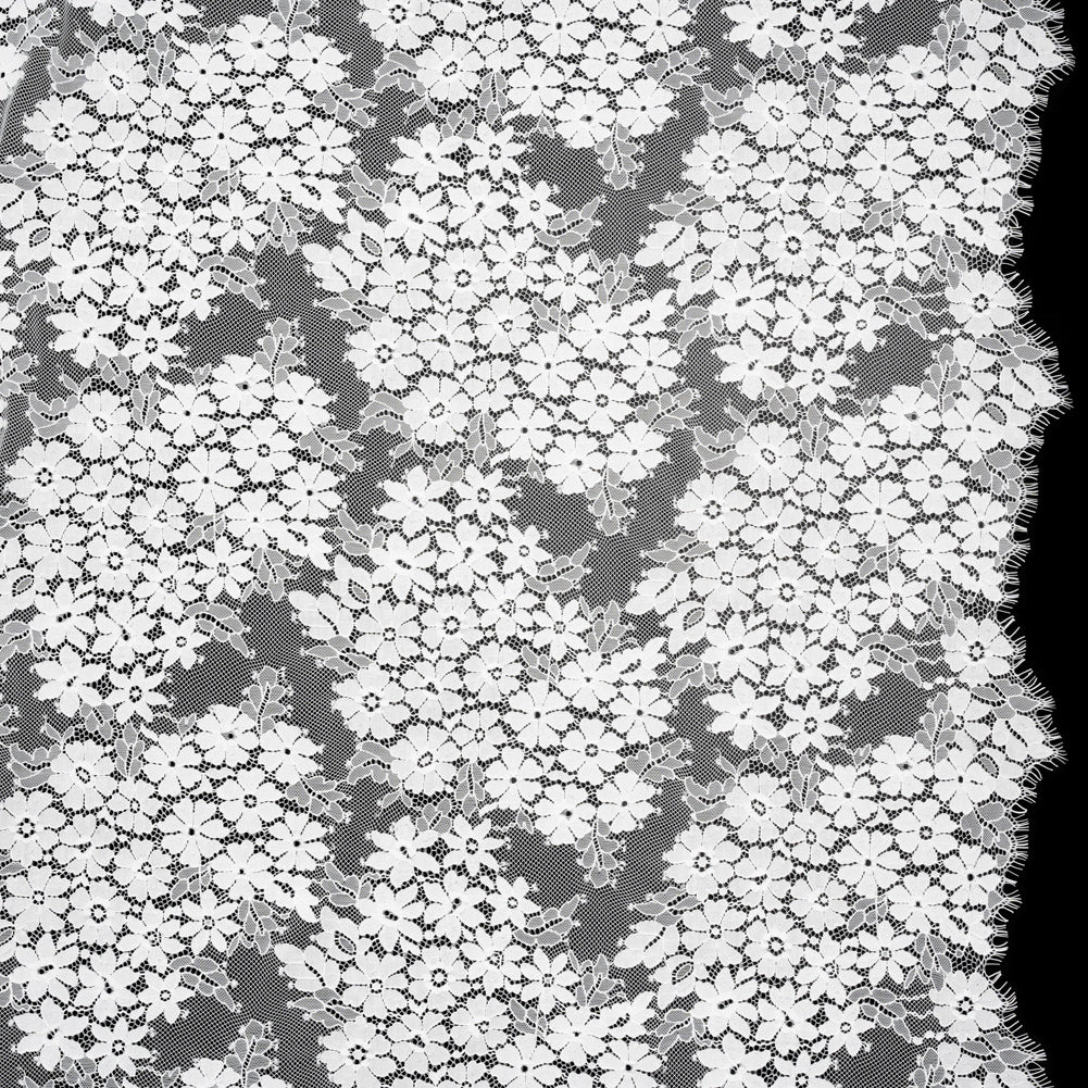 Raschel Lace Panel with Organic Finished Edges - Ivory Daisy Bunches Raschel Lace Panel with Organic Finished Edges - Ivory Daisy Bunches