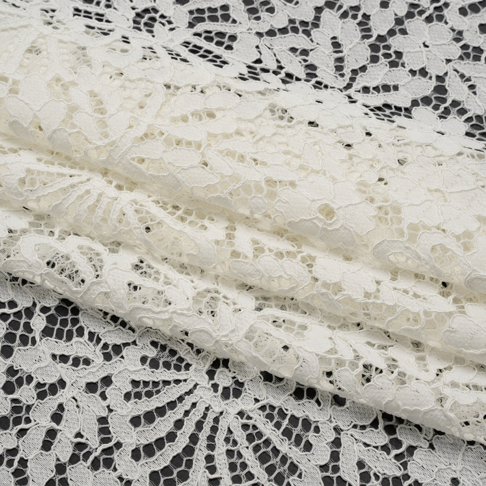 Corded Lace Panel with Finished Latticework Edges - Ivory Floral - Folded Corded Lace Panel with Finished Latticework Edges - Ivory Floral - Folded