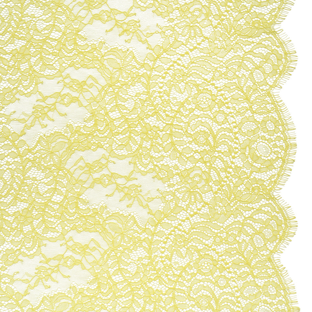 Chantilly Lace Panel with Scalloped Finished Edges - Pale Yellow Flowers and Leaves Chantilly Lace Panel with Scalloped Finished Edges - Pale Yellow Flowers and Leaves