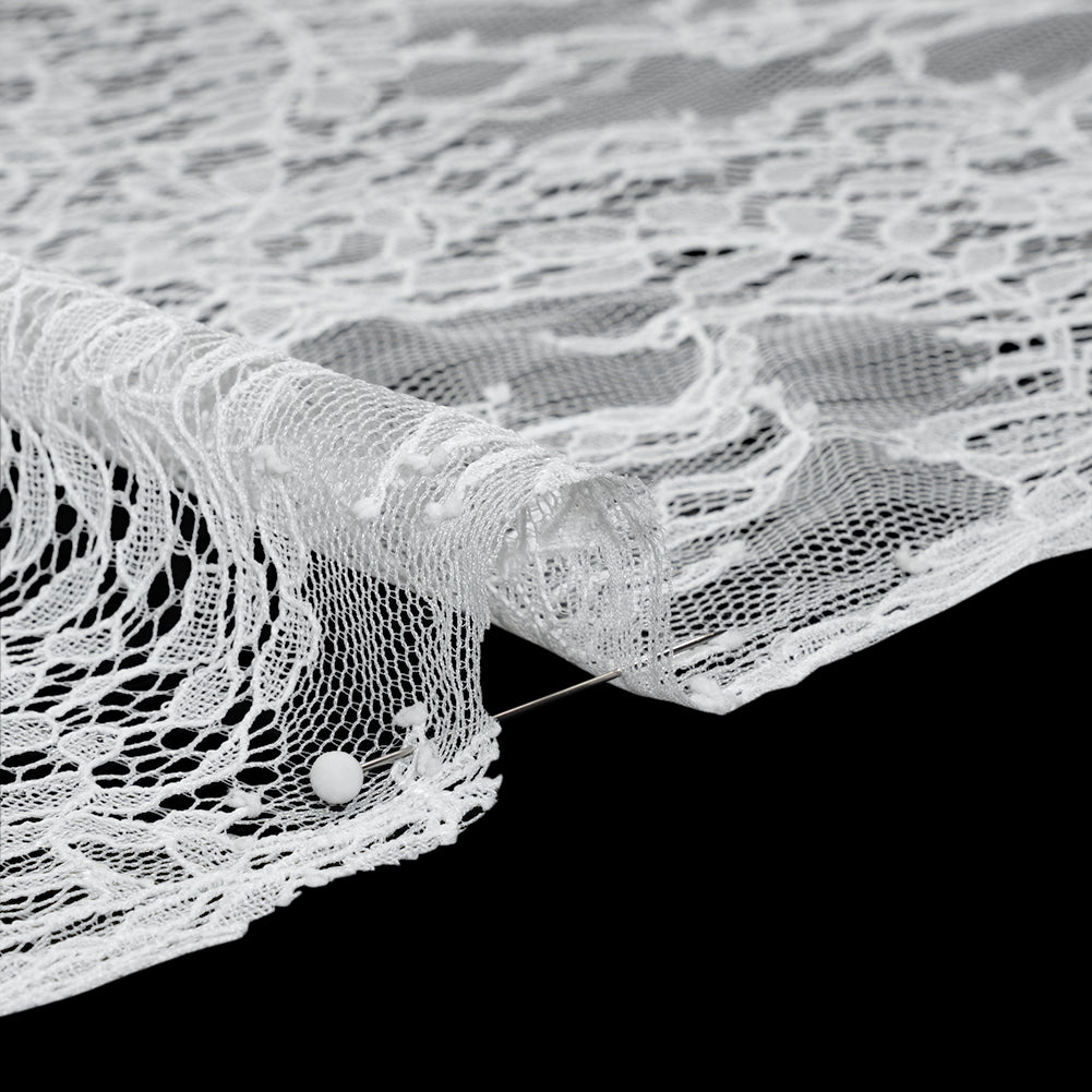 Chantilly Lace Panel with Scalloped Finished Edges - Ivory Flowers and Leaves - Detail Chantilly Lace Panel with Scalloped Finished Edges - Ivory Flowers and Leaves - Detail