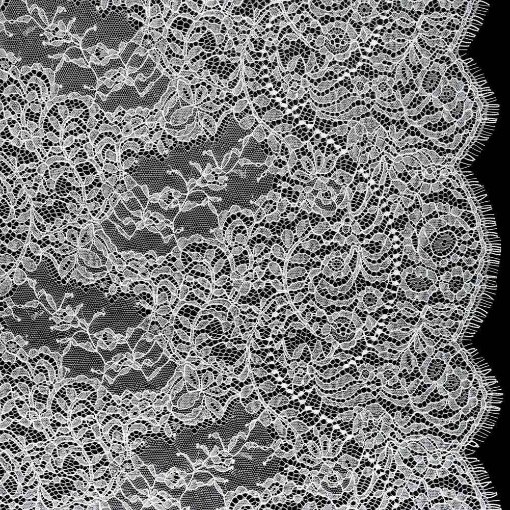Chantilly Lace Panel with Scalloped Finished Edges - Ivory Flowers and Leaves Chantilly Lace Panel with Scalloped Finished Edges - Ivory Flowers and Leaves