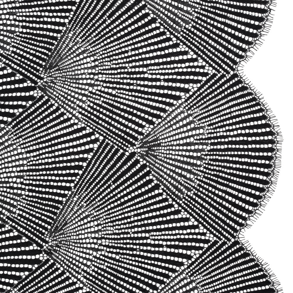 Raschel Lace Panel with Finished Scalloped Edges - Deep Black Fans Raschel Lace Panel with Finished Scalloped Edges - Deep Black Fans