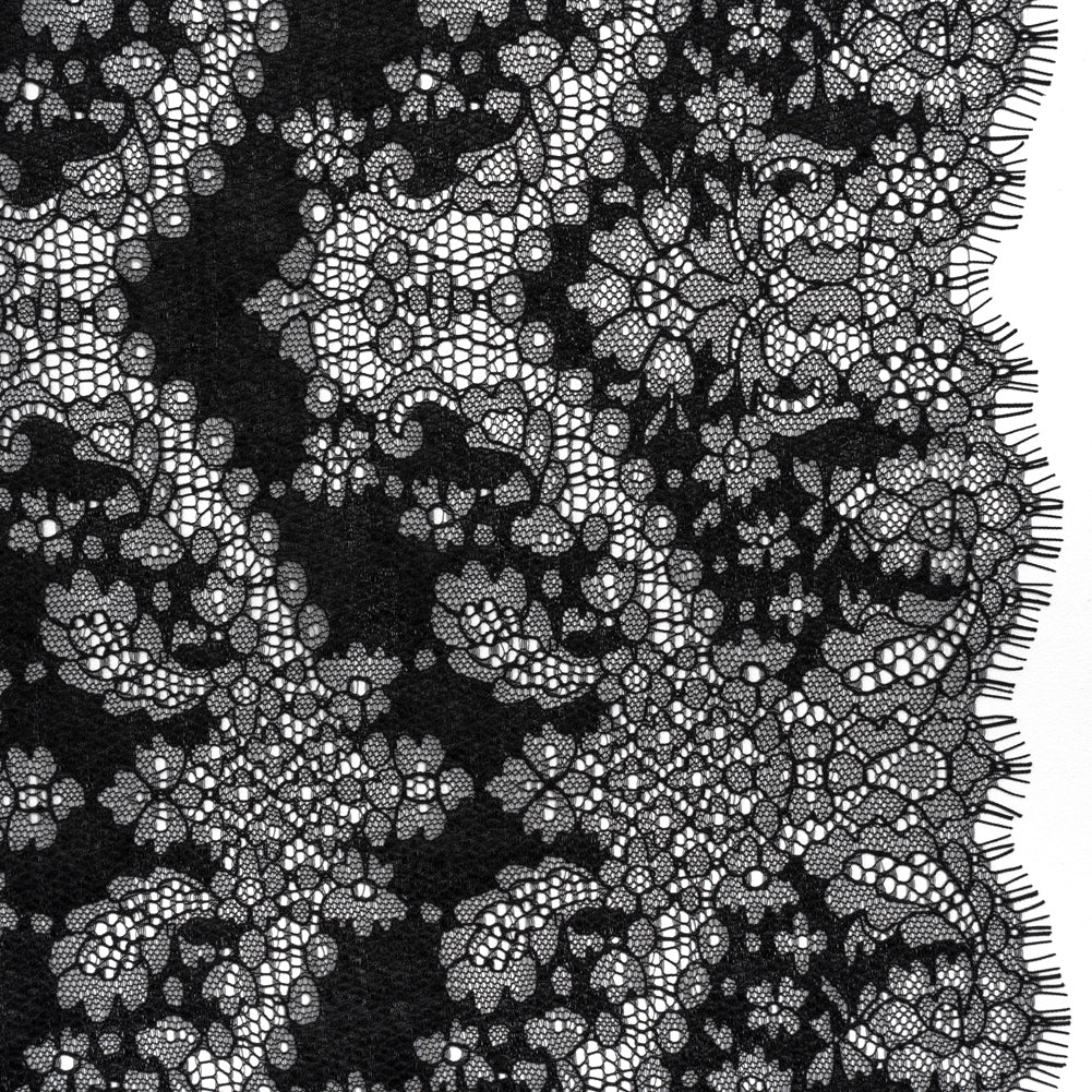 Raschel Lace Panel with Finished Edges - Black Ornate Leafy Chevrons Raschel Lace Panel with Finished Edges - Black Ornate Leafy Chevrons