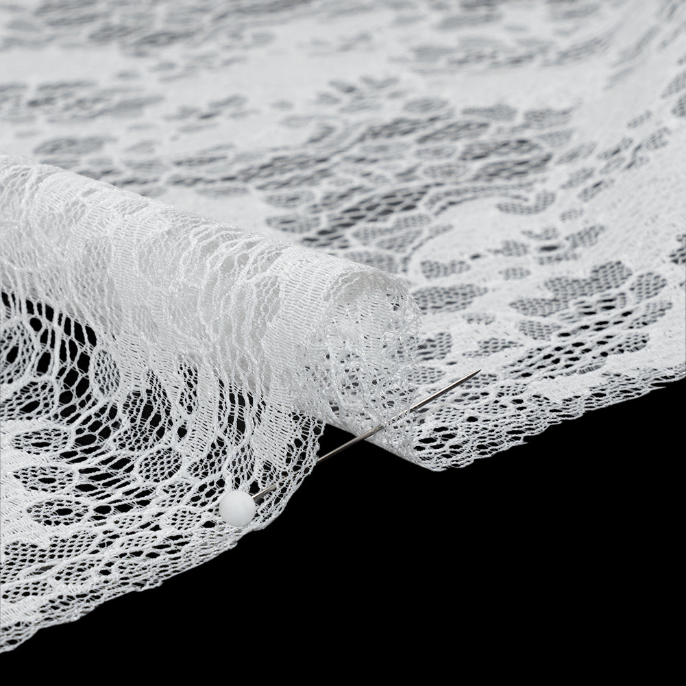 Raschel Lace Panel with Finished Edges - White PFD Ornate Leafy Chevrons - Detail Raschel Lace Panel with Finished Edges - White PFD Ornate Leafy Chevrons - Detail