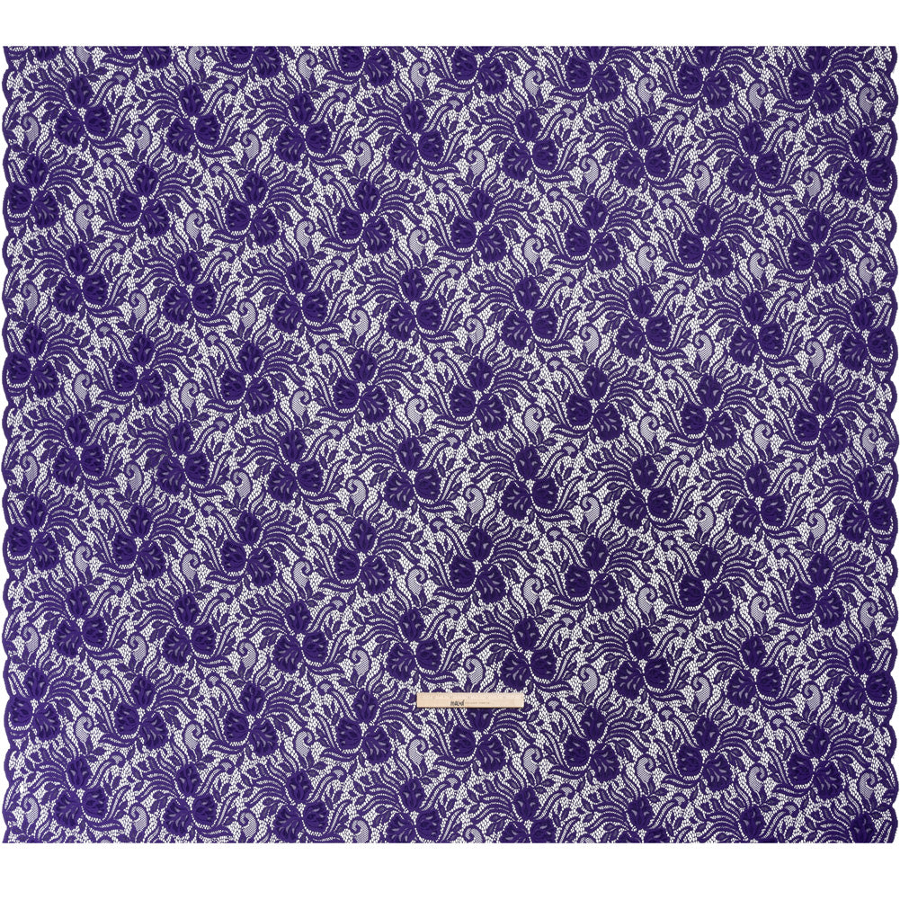 Re-Embroidered Stretch Lace with Finished Edges - Sweet Berry Blue Blossom Trios and Leaves - Tatiana Collection - Full Re-Embroidered Stretch Lace with Finished Edges - Sweet Berry Blue Blossom Trios and Leaves - Tatiana Collection - Full
