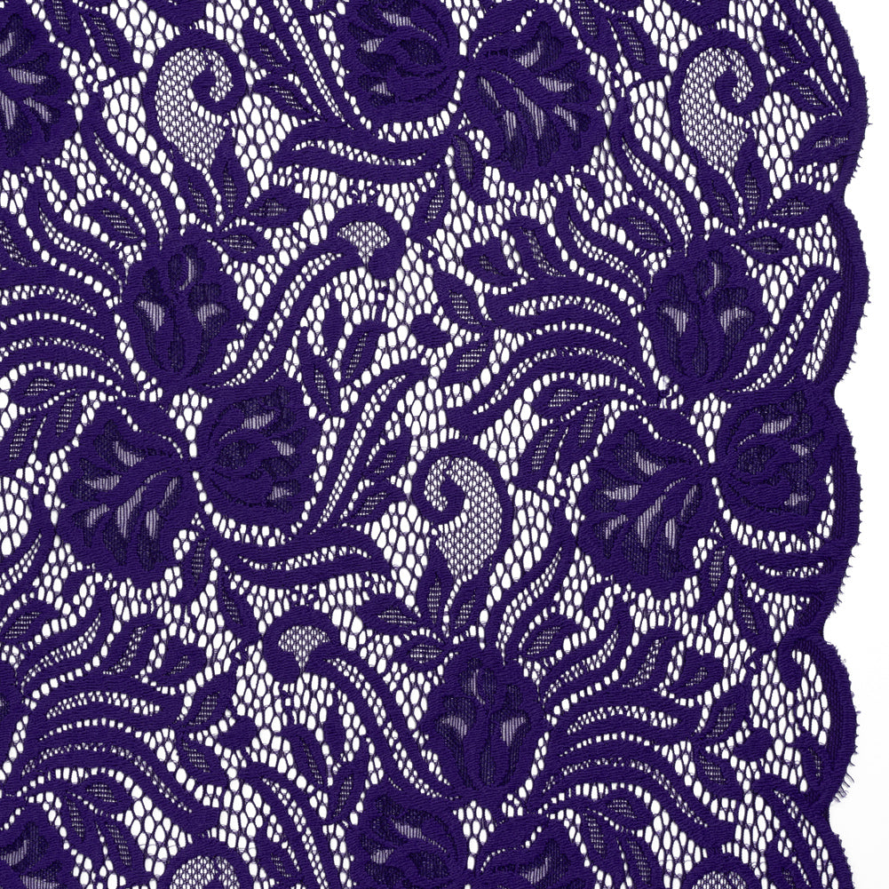 Re-Embroidered Stretch Lace with Finished Edges - Sweet Berry Blue Blossom Trios and Leaves - Tatiana Collection Re-Embroidered Stretch Lace with Finished Edges - Sweet Berry Blue Blossom Trios and Leaves - Tatiana Collection