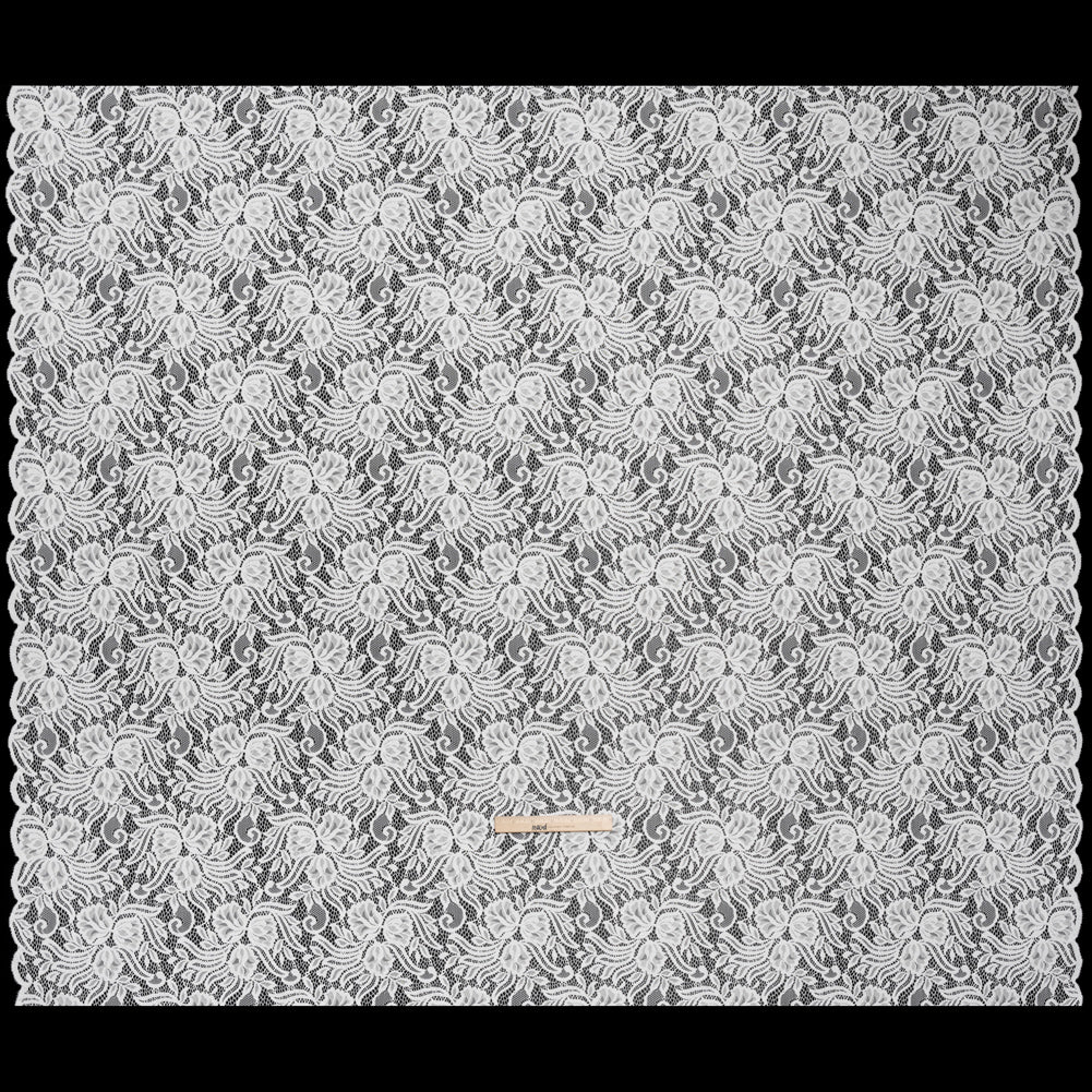 Re-Embroidered Stretch Lace with Finished Edges - Ivory Blossom Trios and Leaves - Tatiana Collection - Full Re-Embroidered Stretch Lace with Finished Edges - Ivory Blossom Trios and Leaves - Tatiana Collection - Full