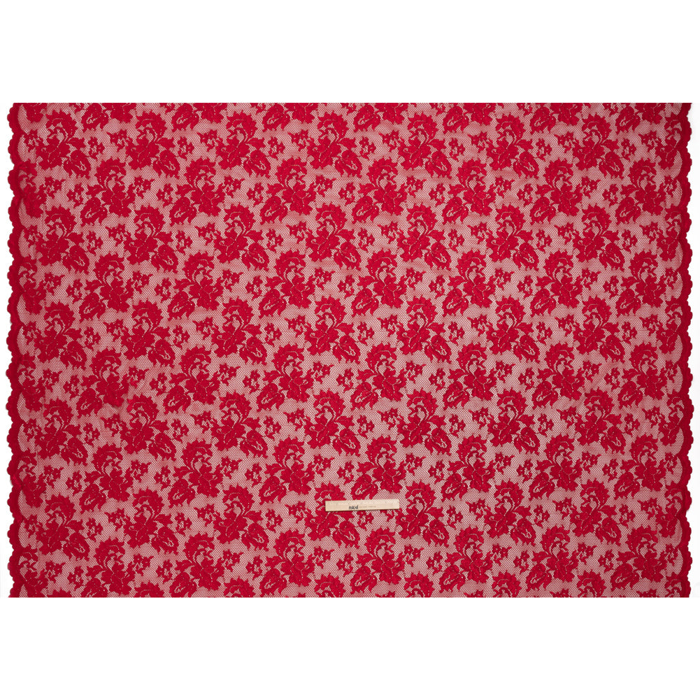 Stretch Raschel Lace with Finished Edges - Valentino Red Ornate Floral - Full Stretch Raschel Lace with Finished Edges - Valentino Red Ornate Floral - Full
