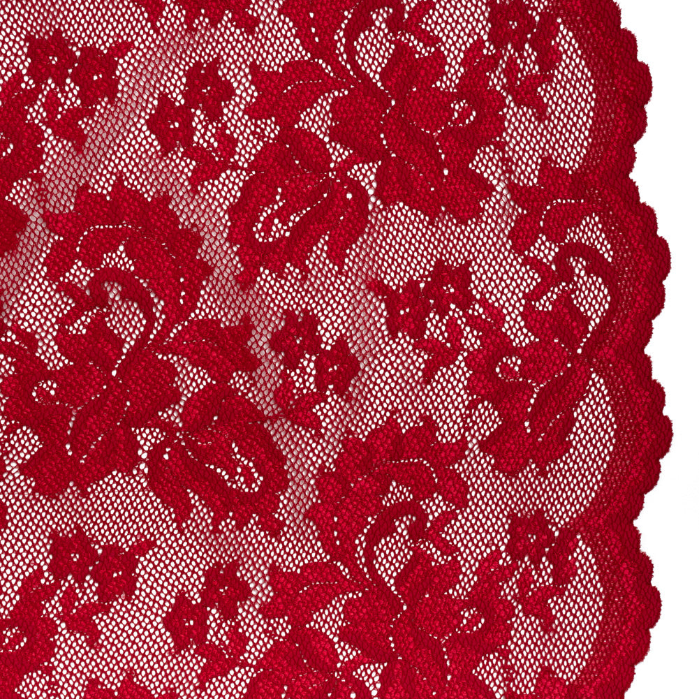 Stretch Raschel Lace with Finished Edges - Valentino Red Ornate Floral Stretch Raschel Lace with Finished Edges - Valentino Red Ornate Floral