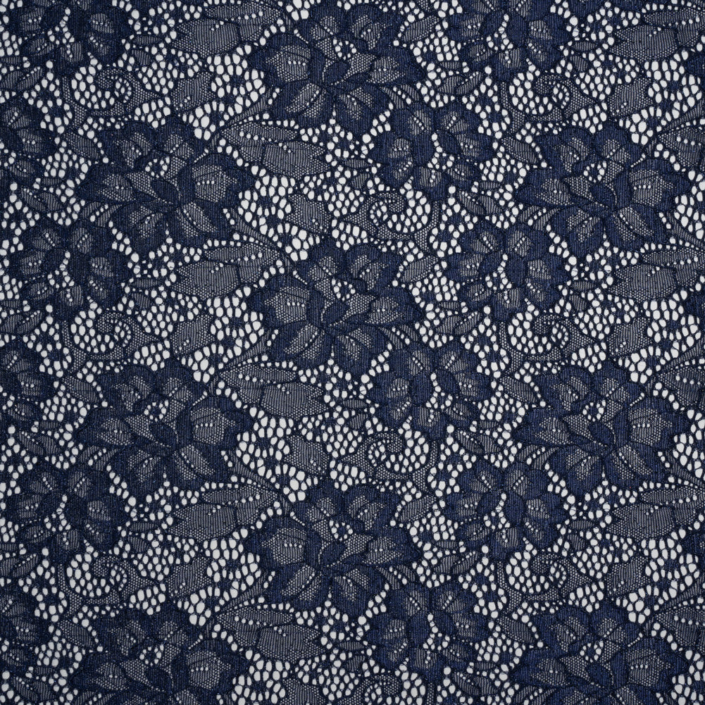 Stretch Corded Raschel Lace with All-Over Glitter - Navy on Navy Floral Stretch Corded Raschel Lace with All-Over Glitter - Navy on Navy Floral