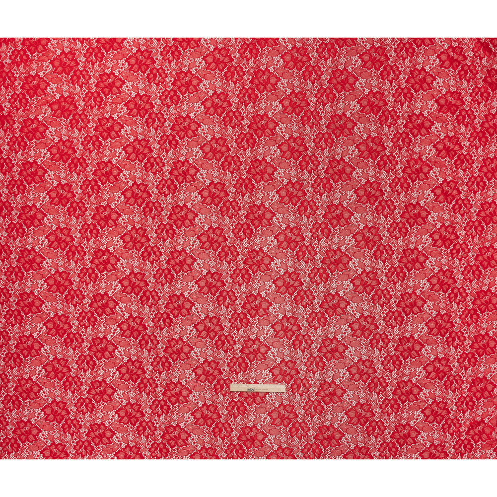 Stretch Corded Raschel Lace with All-Over Glitter - Red on Red Floral - Full Stretch Corded Raschel Lace with All-Over Glitter - Red on Red Floral - Full