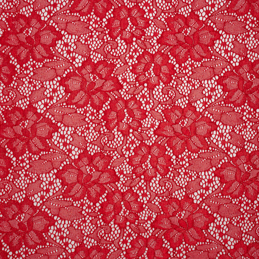 Stretch Corded Raschel Lace with All-Over Glitter - Red on Red Floral Stretch Corded Raschel Lace with All-Over Glitter - Red on Red Floral