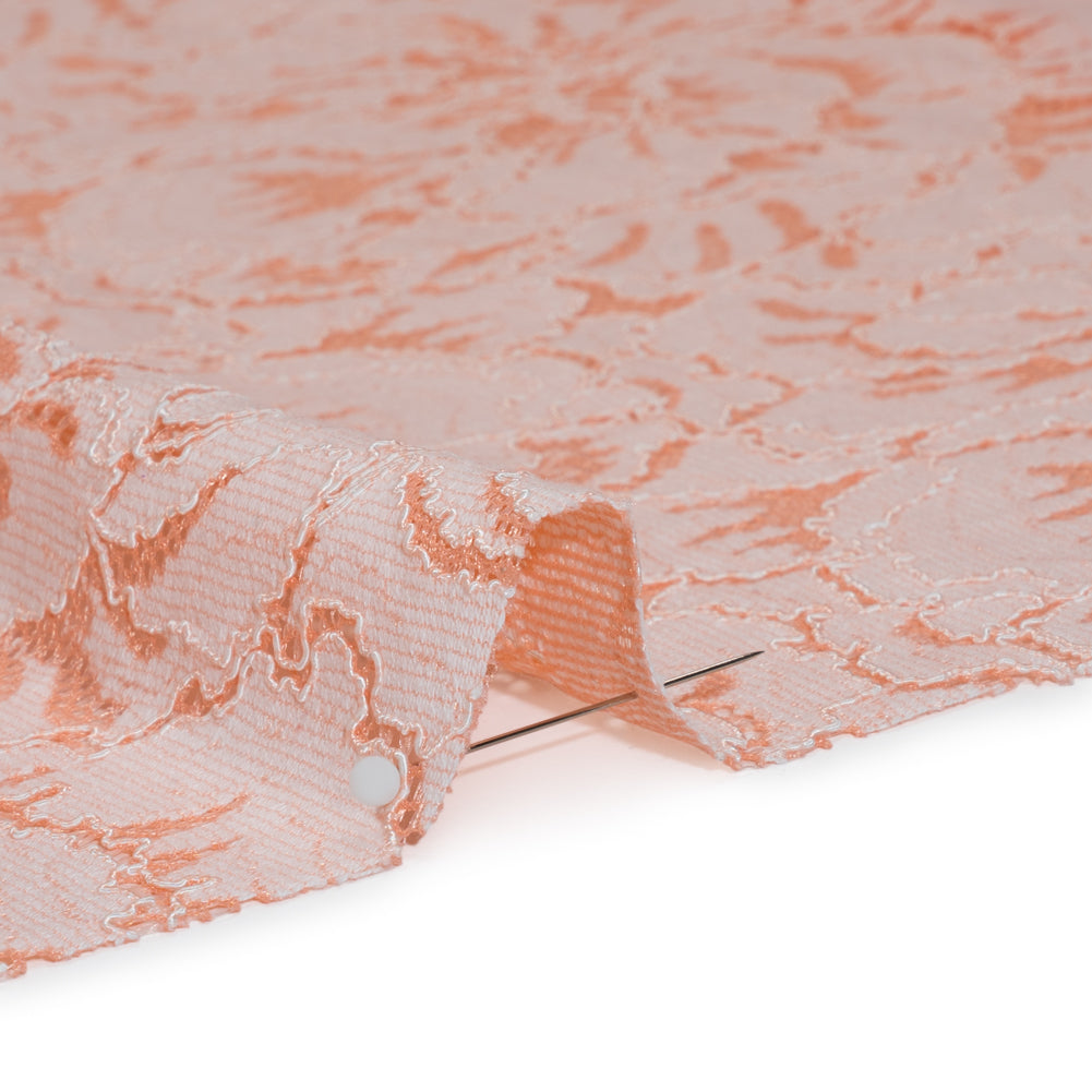 Stretch Corded Lace with Finished Edges - Salmon Pink and Natural Bold Blooming Florals - Dania Collection - Detail Stretch Corded Lace with Finished Edges - Salmon Pink and Natural Bold Blooming Florals - Dania Collection - Detail