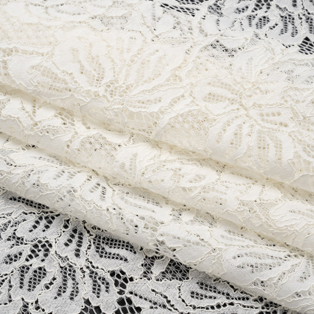 Stretch Corded Lace with Finished Edges - Ivory Tropical Blossoms - Ottilie Collection - Folded Stretch Corded Lace with Finished Edges - Ivory Tropical Blossoms - Ottilie Collection - Folded
