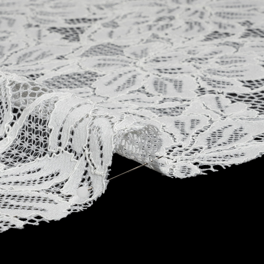 Stretch Corded Lace with Finished Edges - Ivory Tropical Blossoms - Ottilie Collection - Detail Stretch Corded Lace with Finished Edges - Ivory Tropical Blossoms - Ottilie Collection - Detail