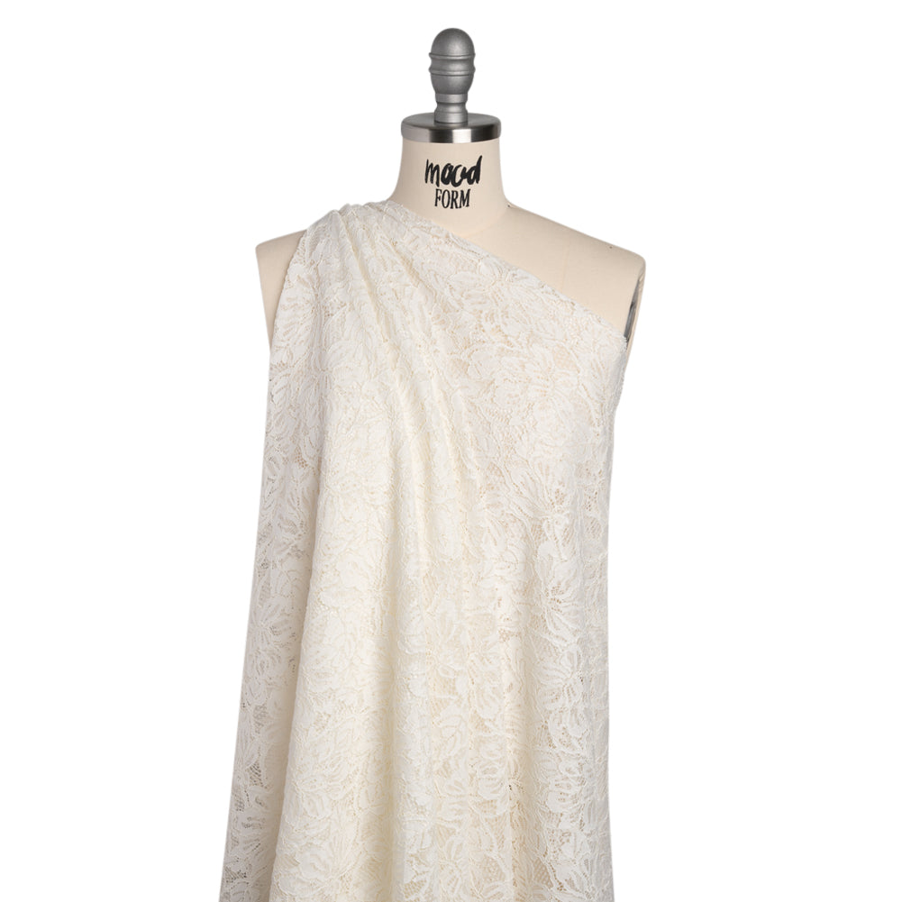 Stretch Corded Lace with Finished Edges - Ivory Tropical Blossoms - Ottilie Collection - Drape Stretch Corded Lace with Finished Edges - Ivory Tropical Blossoms - Ottilie Collection - Drape