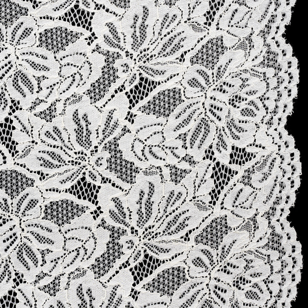 Stretch Corded Lace with Finished Edges - Ivory Tropical Blossoms - Ottilie Collection Stretch Corded Lace with Finished Edges - Ivory Tropical Blossoms - Ottilie Collection