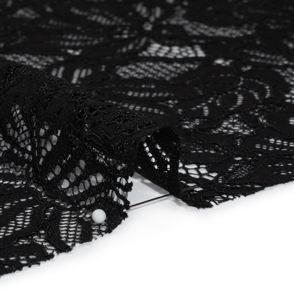 Stretch Corded Lace with Finished Edges - Black Tropical Blossoms - Ottilie Collection - Detail Stretch Corded Lace with Finished Edges - Black Tropical Blossoms - Ottilie Collection - Detail