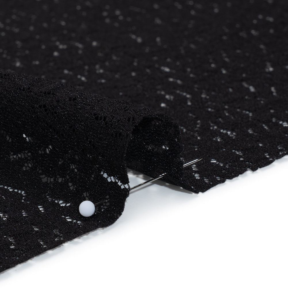 Stretch Raschel Lace - Black Dense Allover Floral - Detail Stretch Raschel Lace - Black Dense Allover Floral - Detail