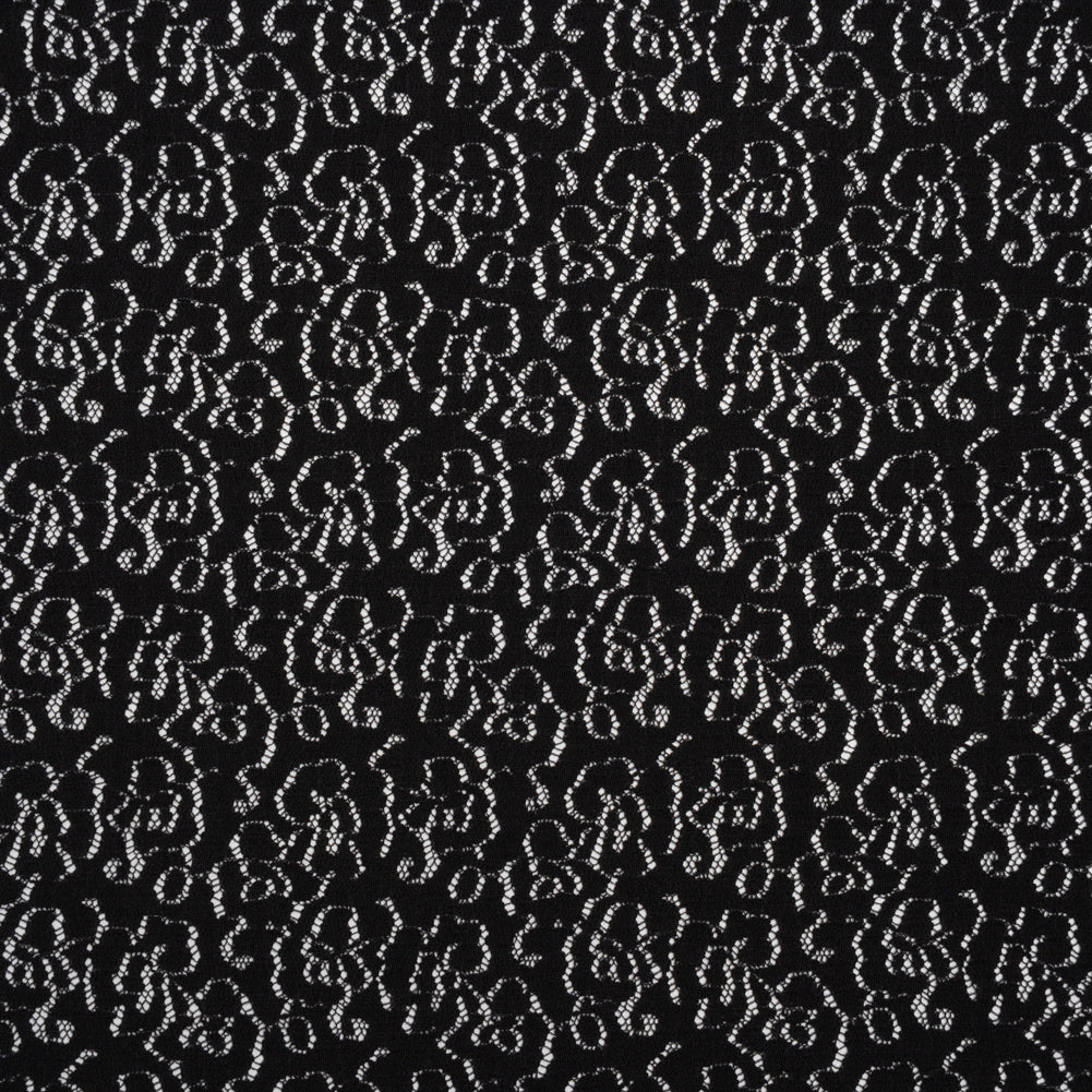 Stretch Raschel Lace - Black Dense Allover Floral Stretch Raschel Lace - Black Dense Allover Floral