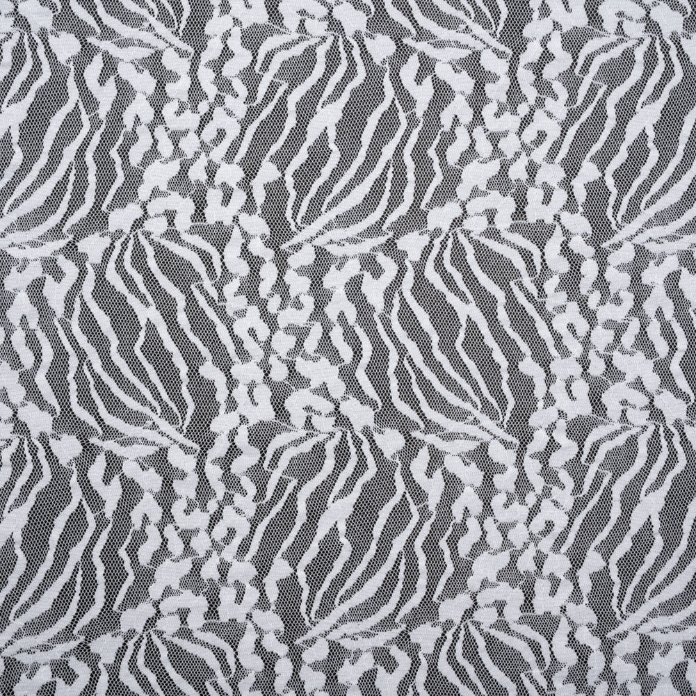 Stretch Raschel Lace - White Animal Stripes and Spots Stretch Raschel Lace - White Animal Stripes and Spots