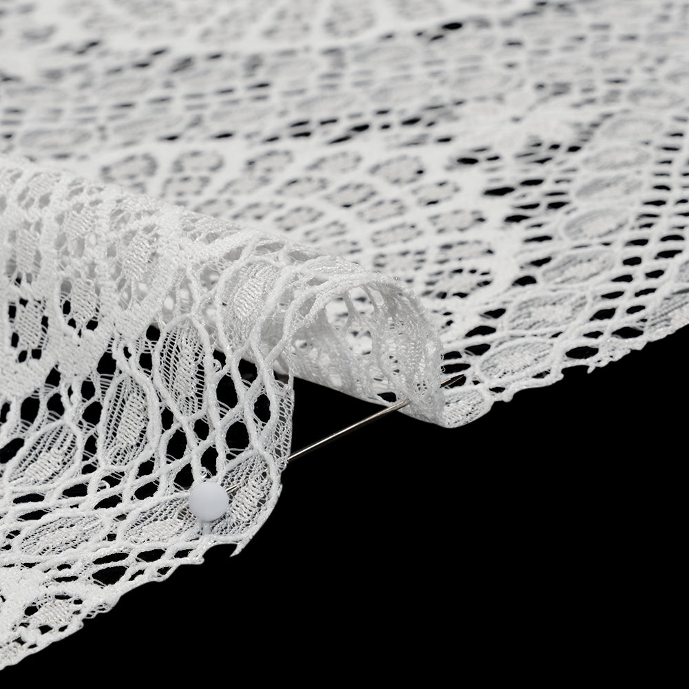 Nylon Raschel Lace Panel with Finished Scalloped Edges - Ivory Floral Medallions - Detail Nylon Raschel Lace Panel with Finished Scalloped Edges - Ivory Floral Medallions - Detail