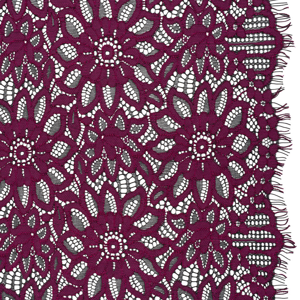 Corded Lace with Finished Scalloped Edges - Wineberry and Black Sunflowers Corded Lace with Finished Scalloped Edges - Wineberry and Black Sunflowers