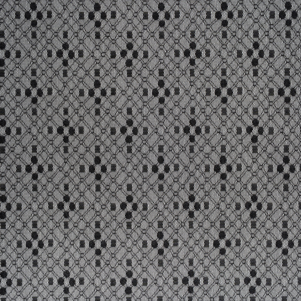Nylon Raschel Mesh Lace - Black Latticework and Dots Nylon Raschel Mesh Lace - Black Latticework and Dots