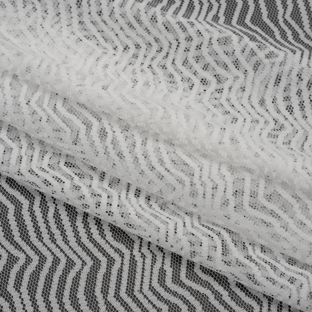 Nylon Raschel Mesh Lace - Ivory Erratic Zig Zags - Folded Nylon Raschel Mesh Lace - Ivory Erratic Zig Zags - Folded
