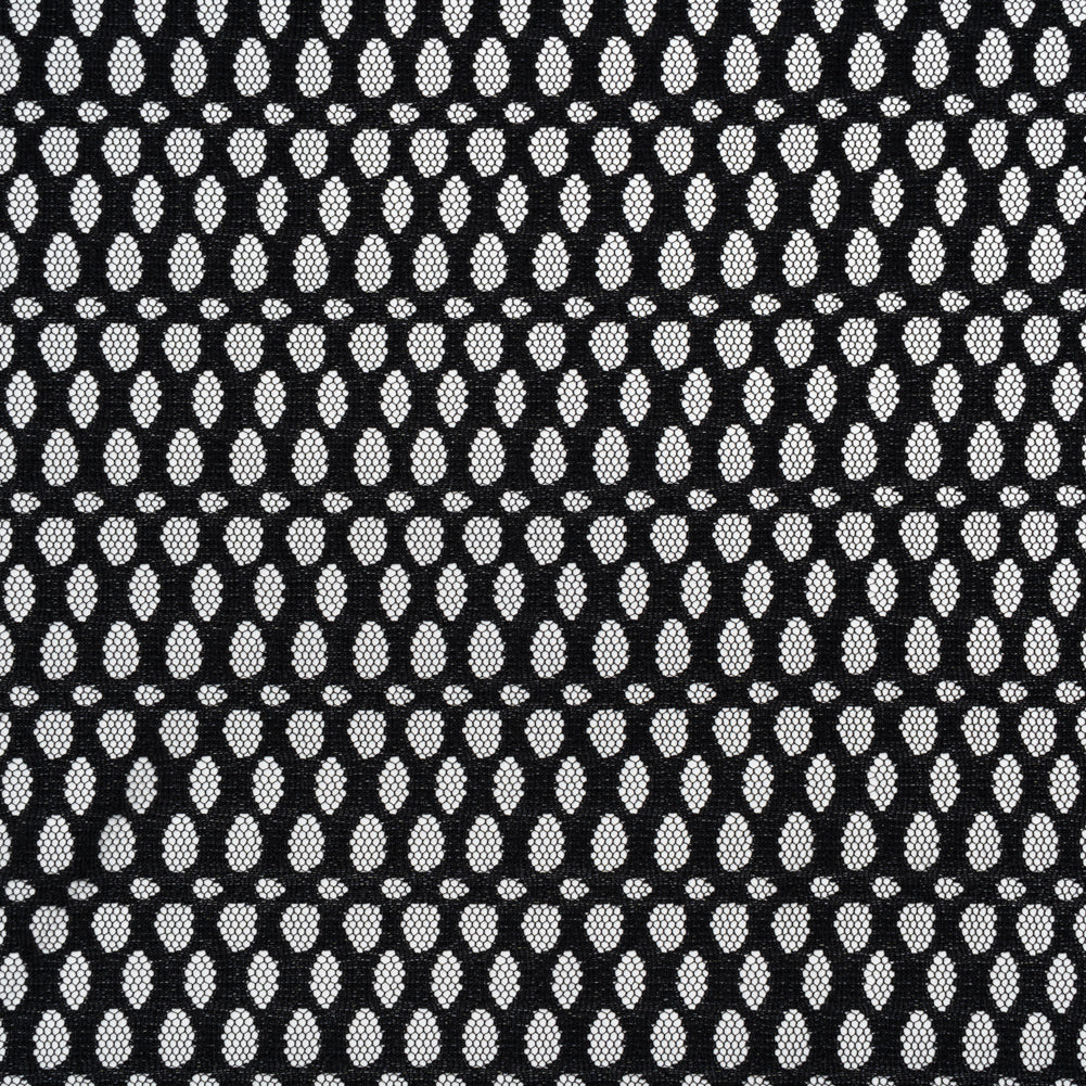 Nylon Raschel Mesh Lace - Black Dotted Stripes Nylon Raschel Mesh Lace - Black Dotted Stripes