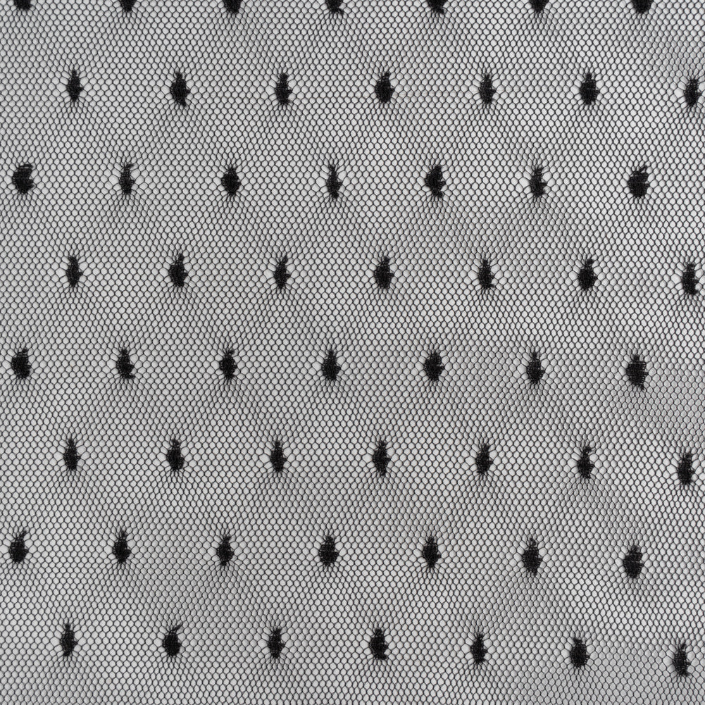 Nylon Raschel Point D'Esprit Lace - Black Polka Dots Nylon Raschel Point D'Esprit Lace - Black Polka Dots