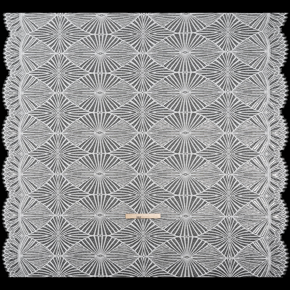 Metallic Lace Panel with Finished Edges - Silver and White Geometric Starburst - Full Metallic Lace Panel with Finished Edges - Silver and White Geometric Starburst - Full