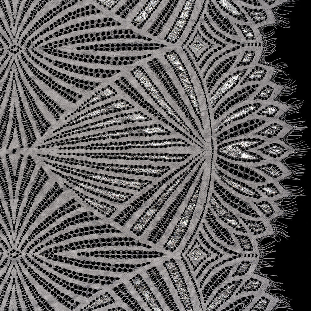 Metallic Lace Panel with Finished Edges - Silver and Gray Geometric Starburst Metallic Lace Panel with Finished Edges - Silver and Gray Geometric Starburst
