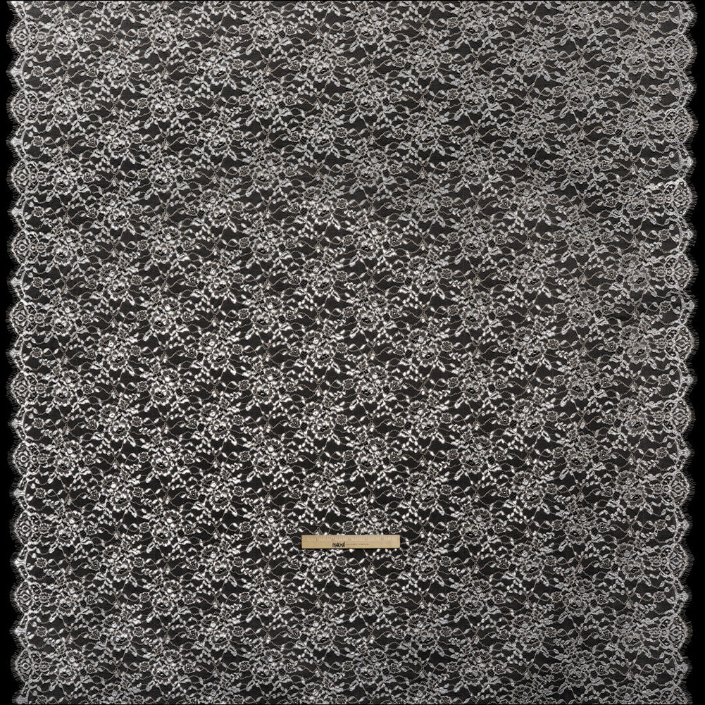 Metallic Re-Embroidered Lace Panel with Finished Edges - Sandstone and Silver Floral Vines - Full Metallic Re-Embroidered Lace Panel with Finished Edges - Sandstone and Silver Floral Vines - Full