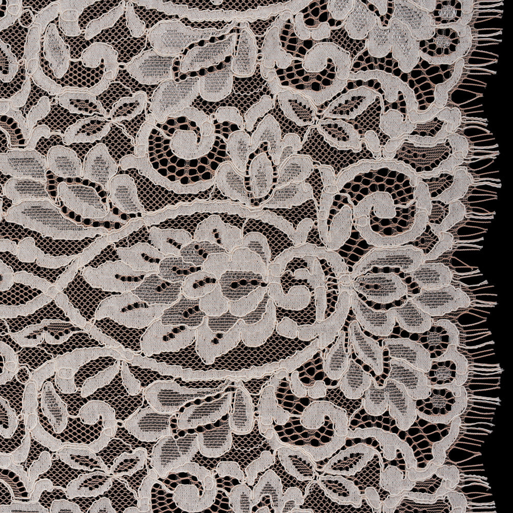 Corded Lace with Finished Edges - Pale Blush and Ivory Flowering Vines Corded Lace with Finished Edges - Pale Blush and Ivory Flowering Vines