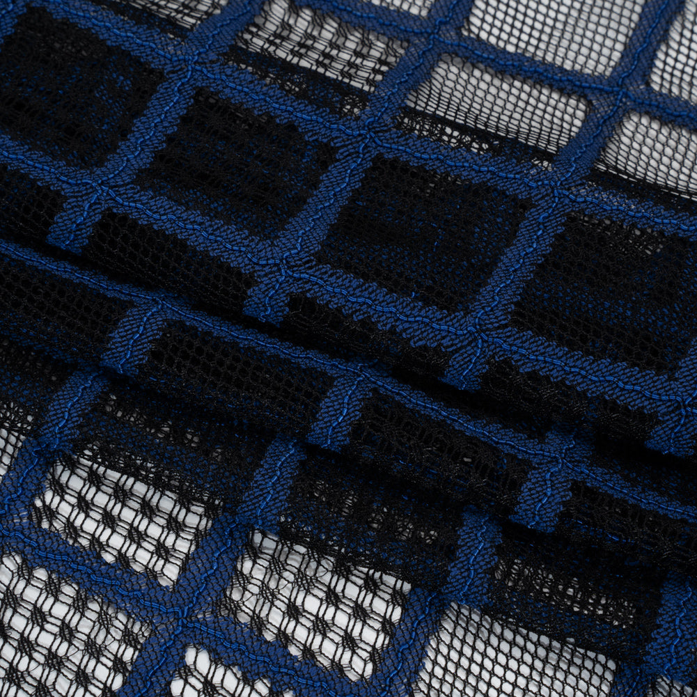 Corded Lace with Little Scalloped Finished Edges - Surf Blue and Black Diamond Lattice - Folded Corded Lace with Little Scalloped Finished Edges - Surf Blue and Black Diamond Lattice - Folded