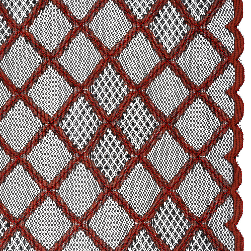 Corded Lace with Little Scalloped Finished Edges - Red and Black Diamond Lattice Corded Lace with Little Scalloped Finished Edges - Red and Black Diamond Lattice