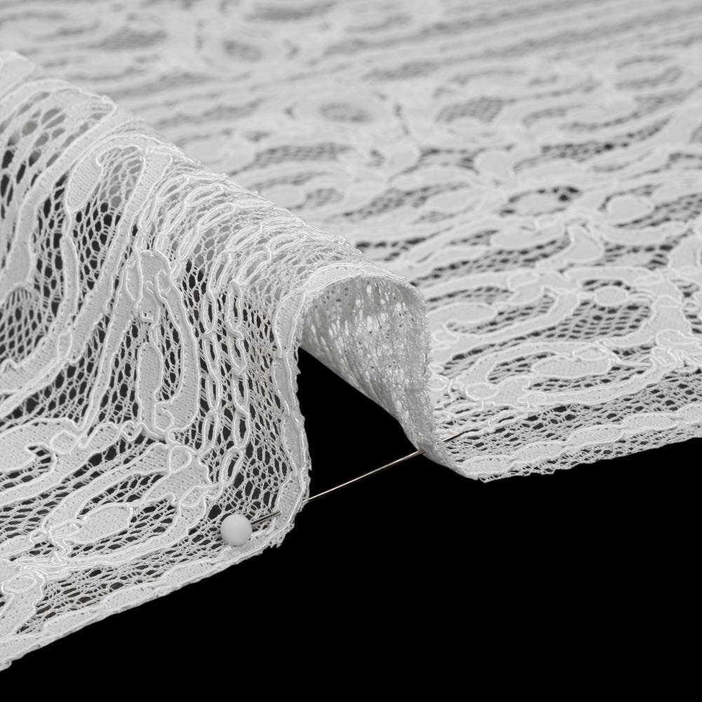Corded Lace with Fringed and Scalloped Edges - Ivory Vine Stripes - Detail Corded Lace with Fringed and Scalloped Edges - Ivory Vine Stripes - Detail