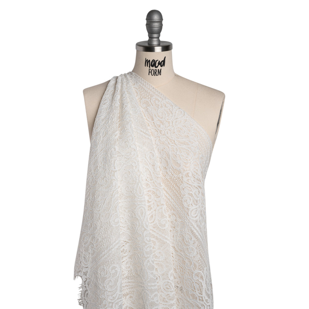 Corded Lace with Fringed and Scalloped Edges - Ivory Vine Stripes - Drape Corded Lace with Fringed and Scalloped Edges - Ivory Vine Stripes - Drape